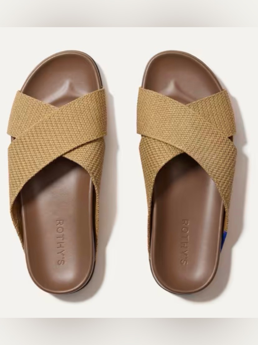 Rothy's The Weekend Slide Sandals Gold Shimmer Knit New Women's Us 11.5